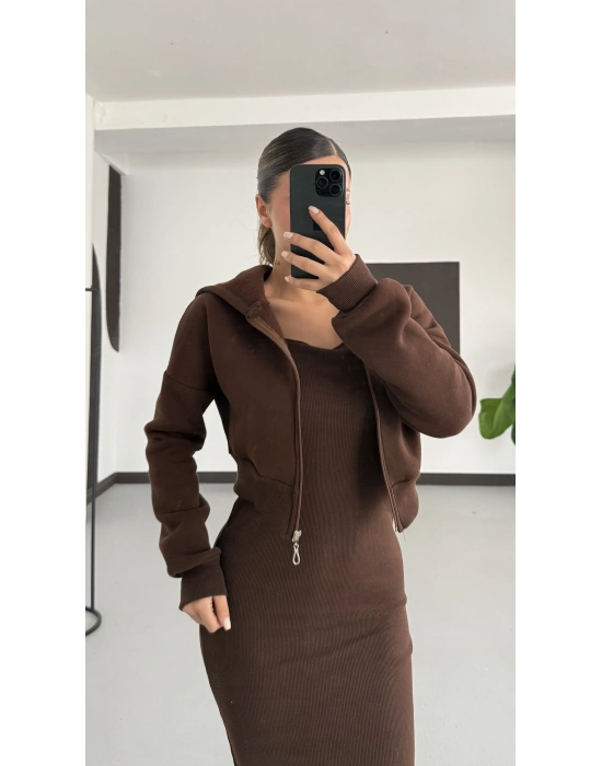 Hırkalı Elbise Takım -Kahve