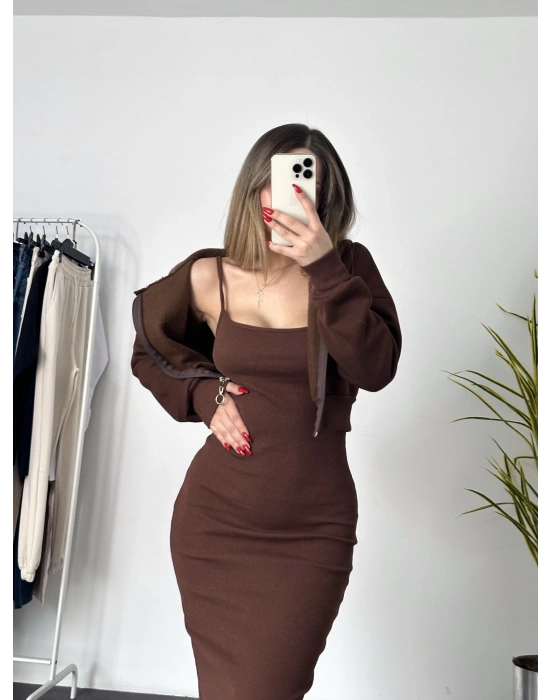 Hırkalı Elbise Takım -Kahve