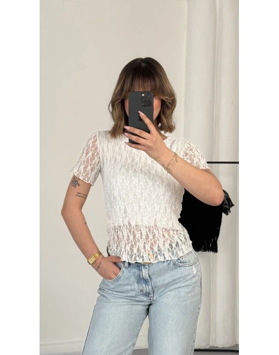 India Dantel Crop - Beyaz