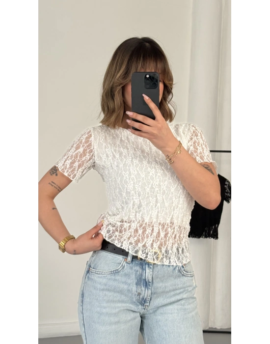 India Dantel Crop - Beyaz