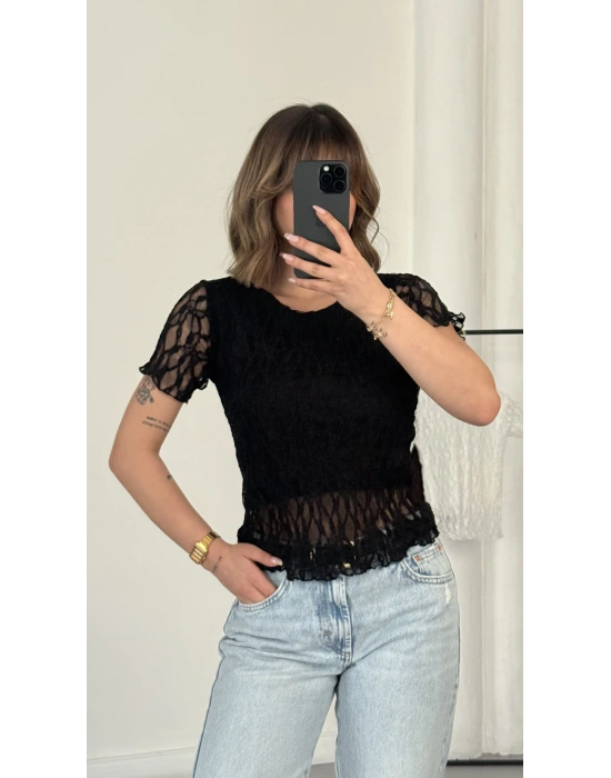 India Dantel Crop - Siyah