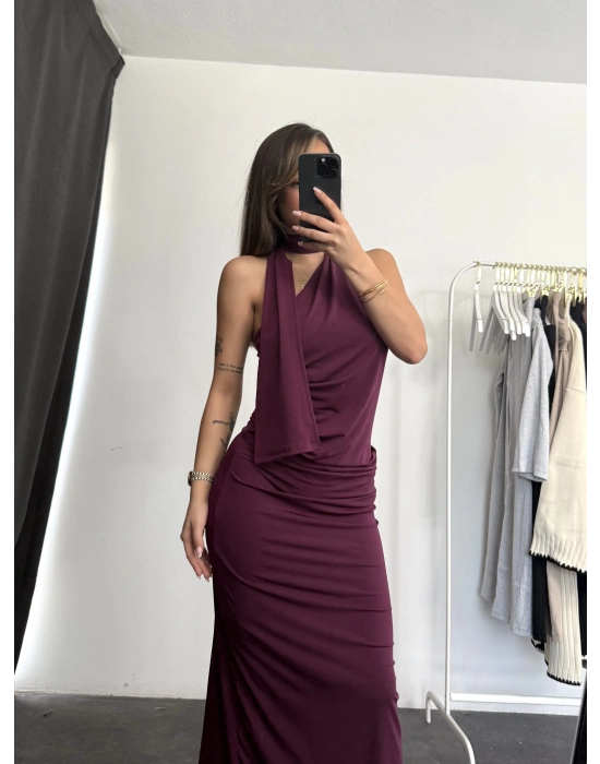 İndila Drapeli Elbise - Bordo
