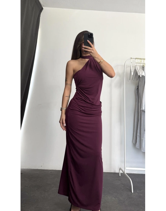 İndila Drapeli Elbise - Bordo