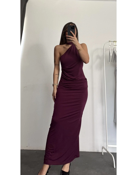 İndila Drapeli Elbise - Bordo