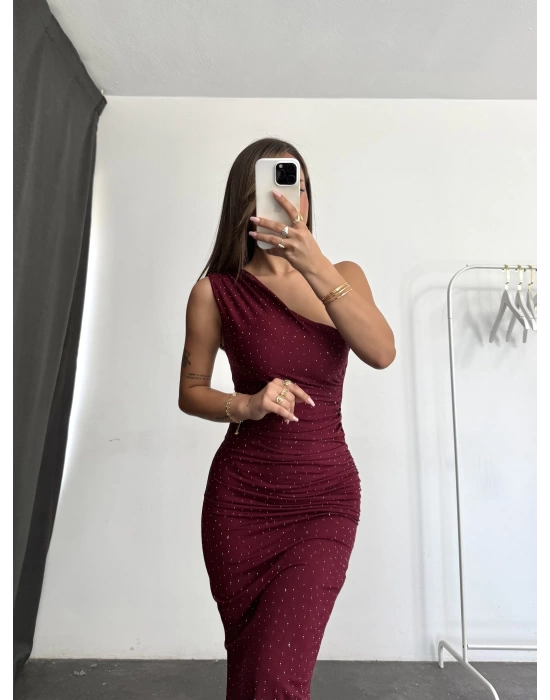 Jade Taşlı Elbise - Bordo