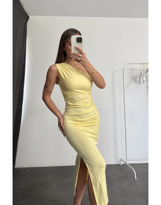 Jade Taşlı Elbise - Sarı