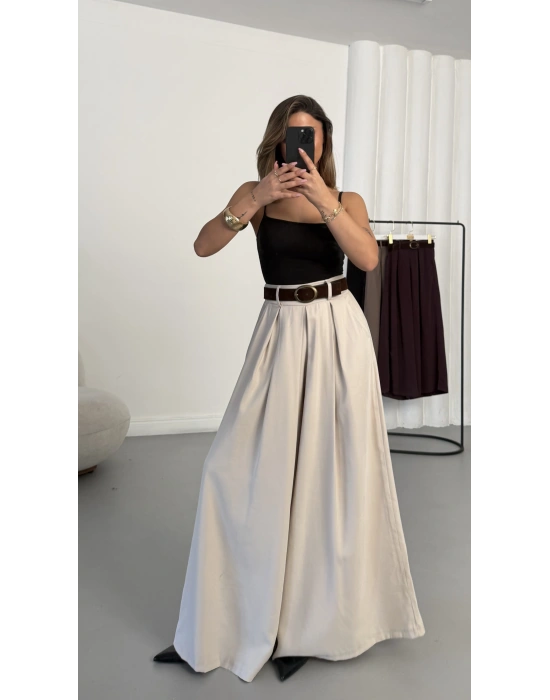 Jane Kemerli Pantolon - Bej