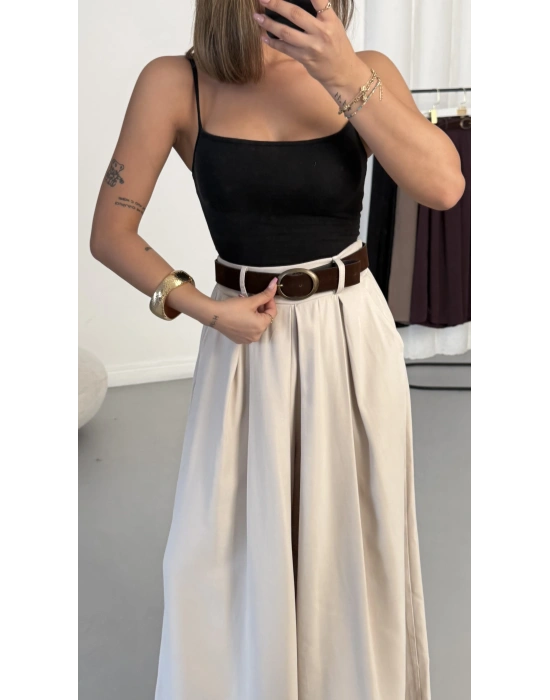 Jane Kemerli Pantolon - Bej