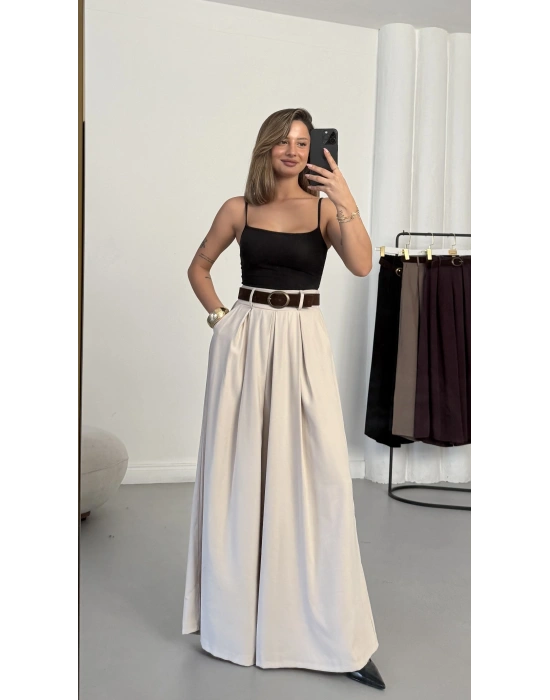 Jane Kemerli Pantolon - Bej