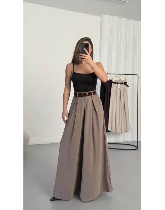 Jane Kemerli Pantolon - Vizon