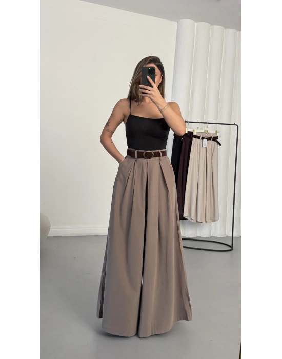 Jane Kemerli Pantolon - Vizon