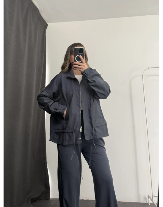 Janet Fermuarlı Ceket Takım - Antrasit