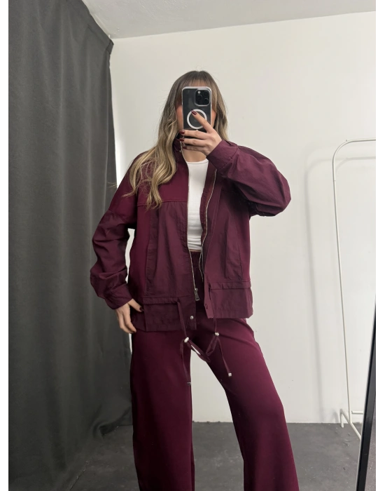 Janet Fermuarlı Ceket Takım - Bordo