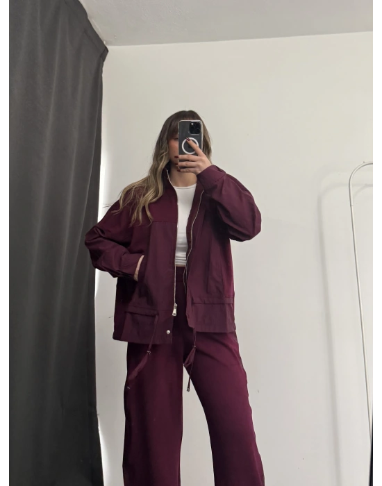 Janet Fermuarlı Ceket Takım - Bordo
