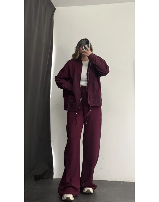 Janet Fermuarlı Ceket Takım - Bordo