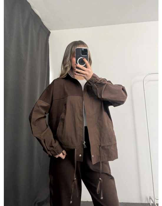 Janet Fermuarlı Ceket Takım - Kahve