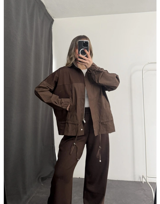 Janet Fermuarlı Ceket Takım - Kahve