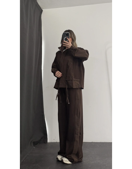 Janet Fermuarlı Ceket Takım - Kahve