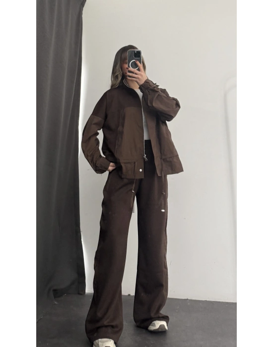 Janet Fermuarlı Ceket Takım - Kahve