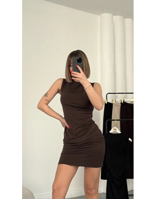 Jeanette Drapeli Elbise - Kahve