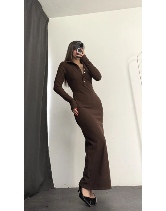 Jemma Çıtçıtlı Elbise - Kahve