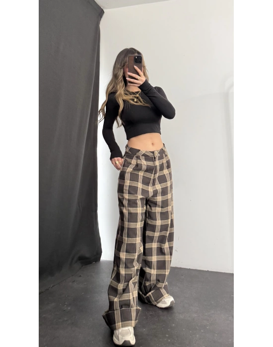 Jemmy Ekoseli Pantolon - Bej