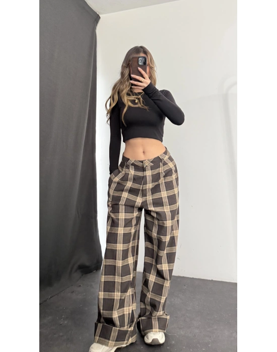 Jemmy Ekoseli Pantolon - Bej