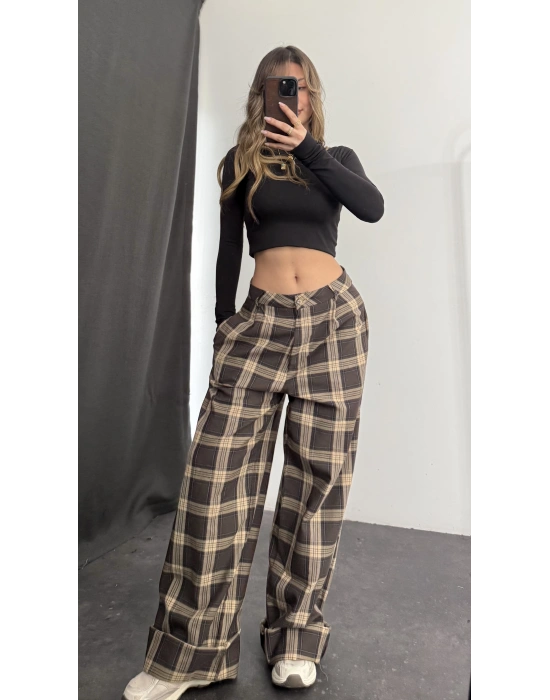 Jemmy Ekoseli Pantolon - Bej