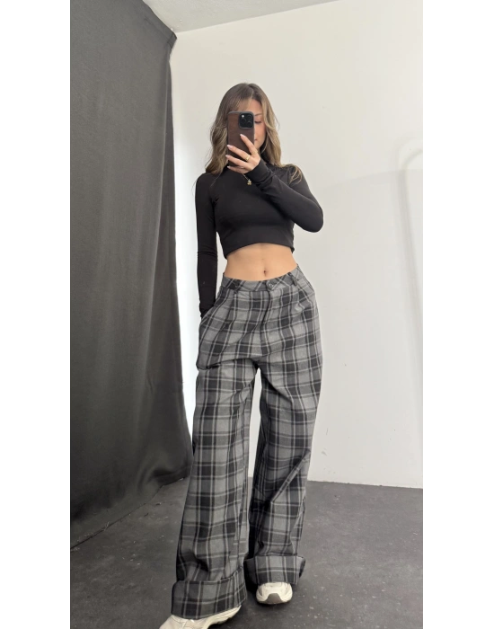 Jemmy Ekoseli Pantolon - Gri