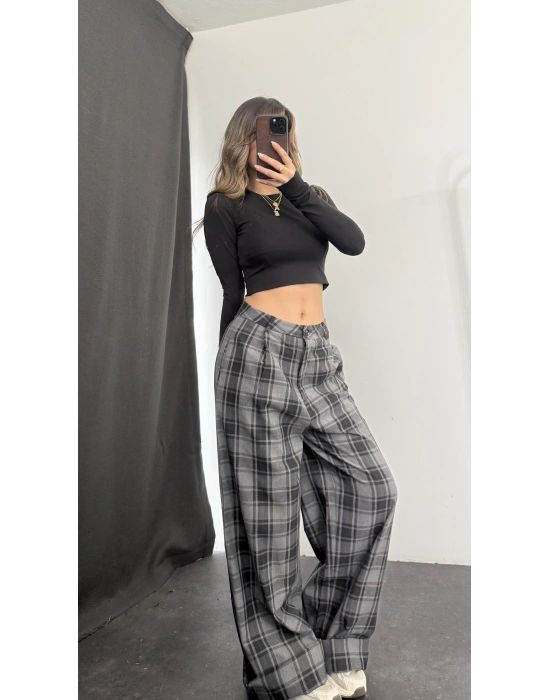 Jemmy Ekoseli Pantolon - Gri