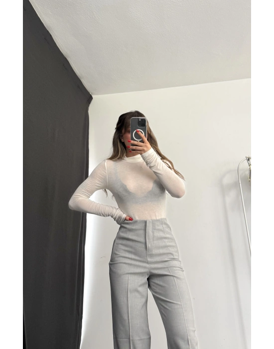 Jessi Balıkçı Yaka Transparan Bluz - Beyaz