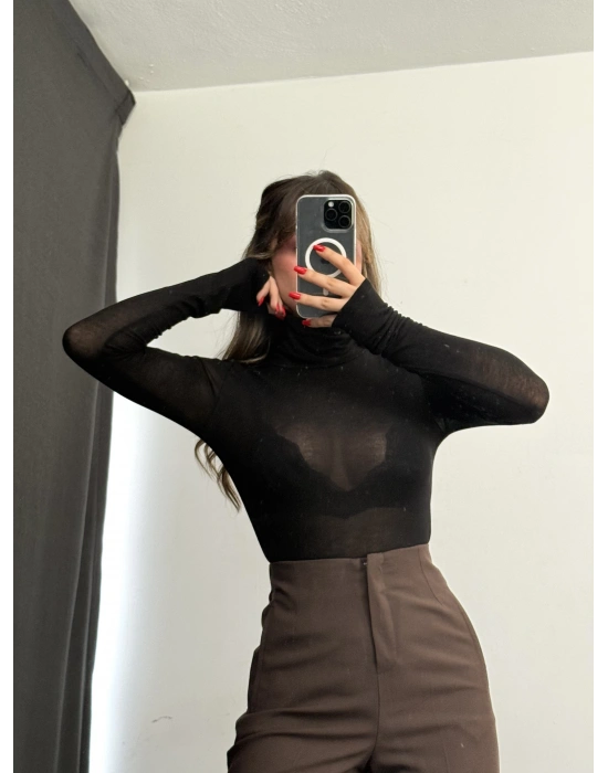 Jessi Balıkçı Yaka Transparan Bluz - Siyah