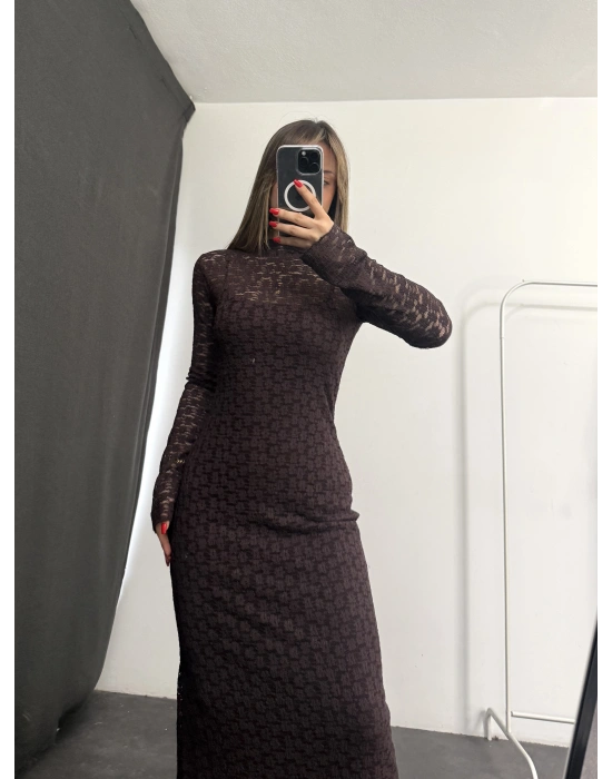 Joselina Dantel Elbise - Kahve