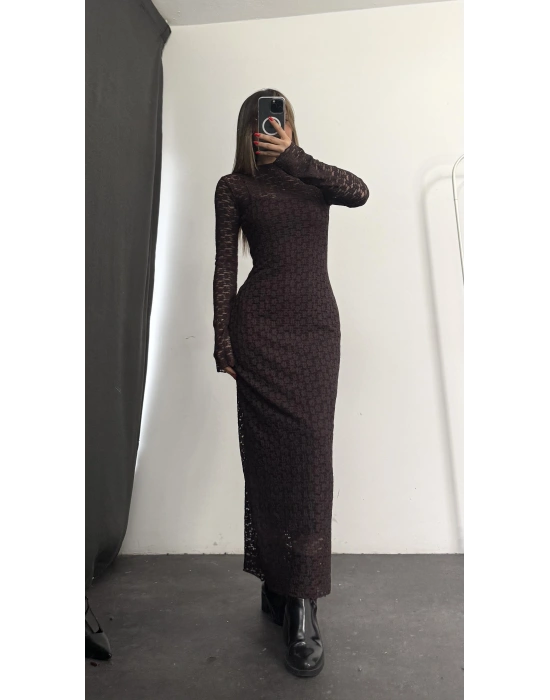 Joselina Dantel Elbise - Kahve