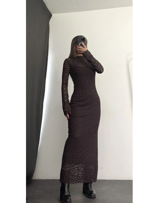 Joselina Dantel Elbise - Kahve