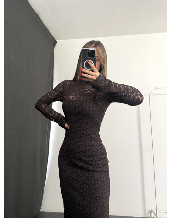 Joselina Dantel Elbise - Kahve