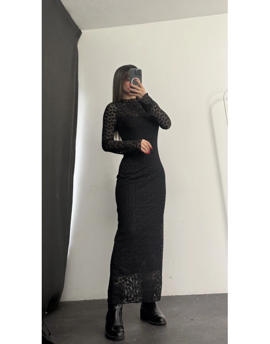 Joselina Dantel Elbise - Siyah