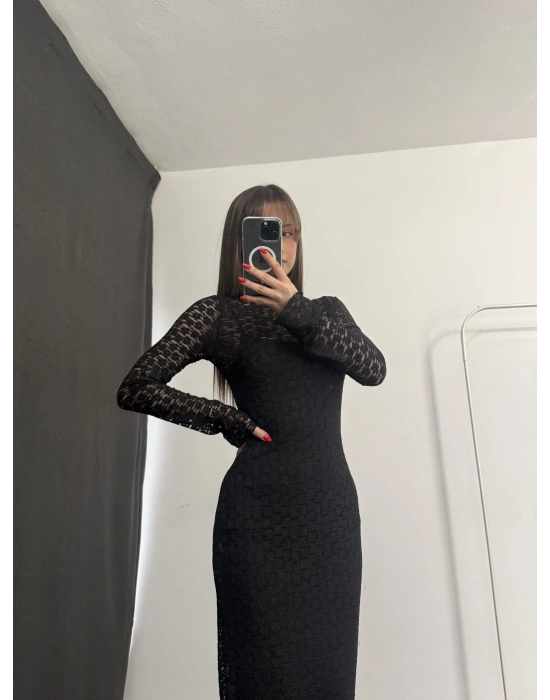 Joselina Dantel Elbise - Siyah