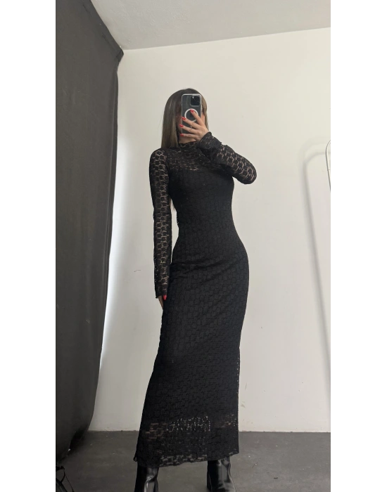 Joselina Dantel Elbise - Siyah