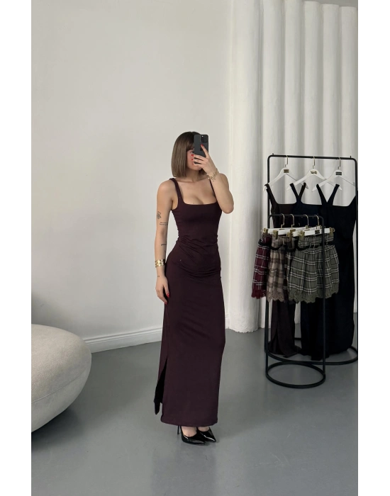 Josie Kare Yaka Elbise - Bordo