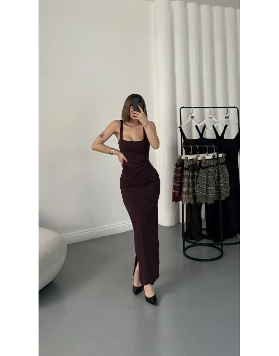 Josie Kare Yaka Elbise - Bordo