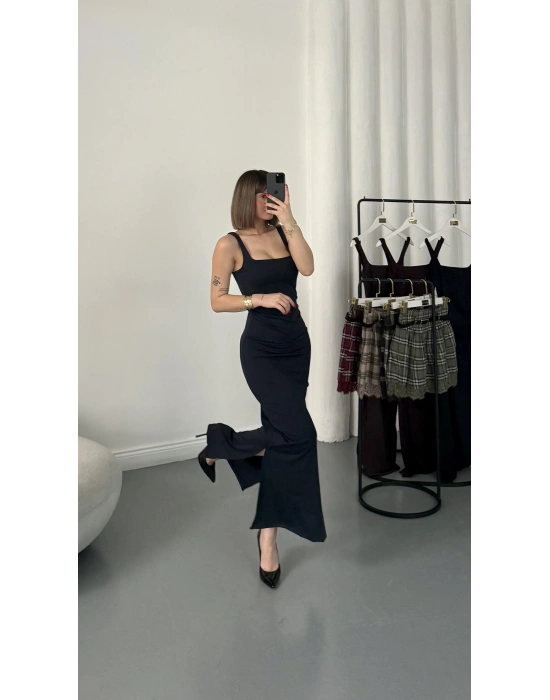 Josie Kare Yaka Elbise - Lacivert