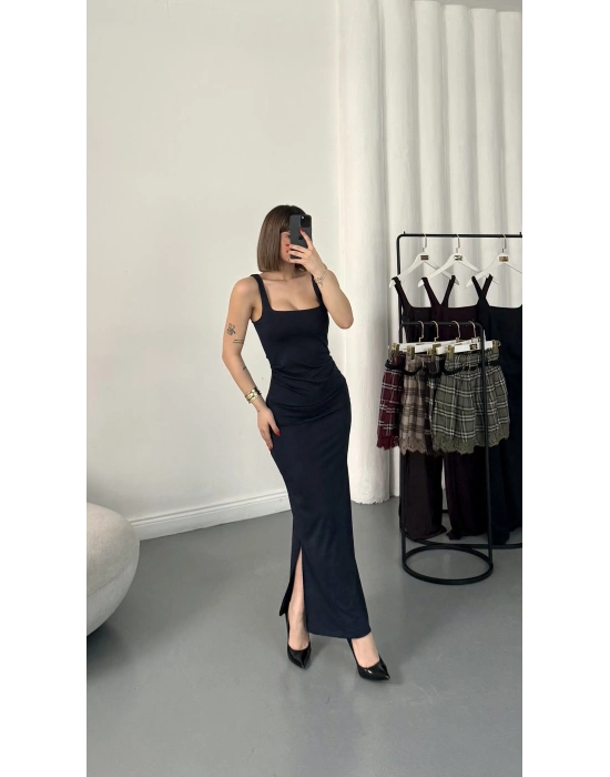 Josie Kare Yaka Elbise - Lacivert