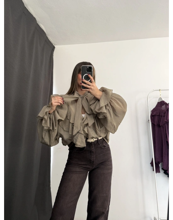 July Volanlı Bluz - Haki