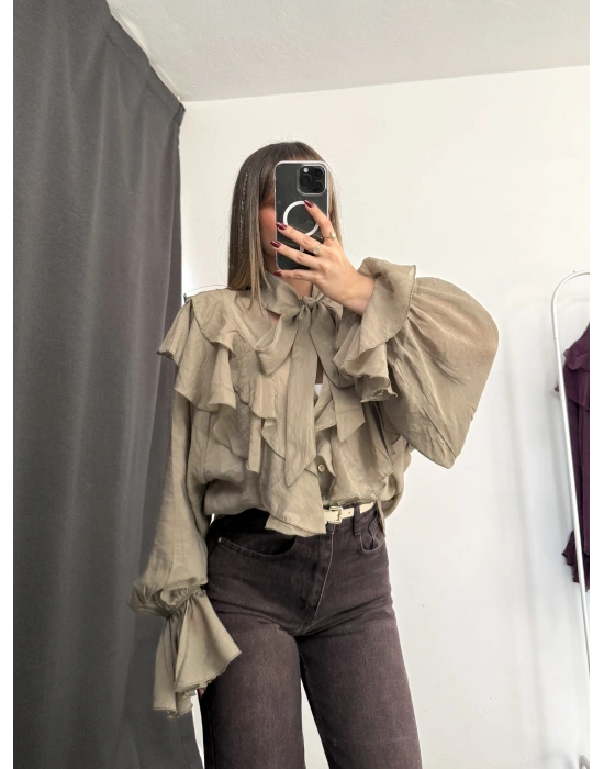 July Volanlı Bluz - Haki