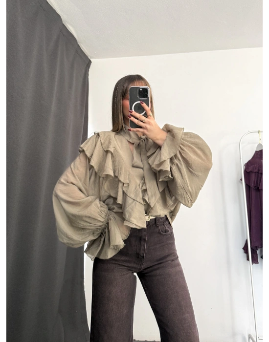 July Volanlı Bluz - Haki