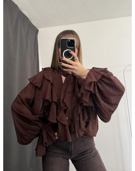 July Volanlı Bluz - Kahve