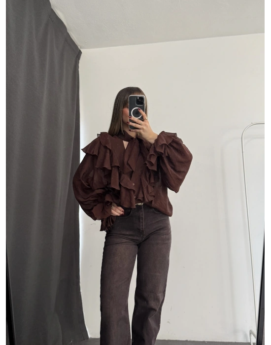 July Volanlı Bluz - Kahve