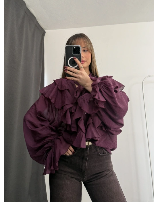 July Volanlı Bluz - Mor