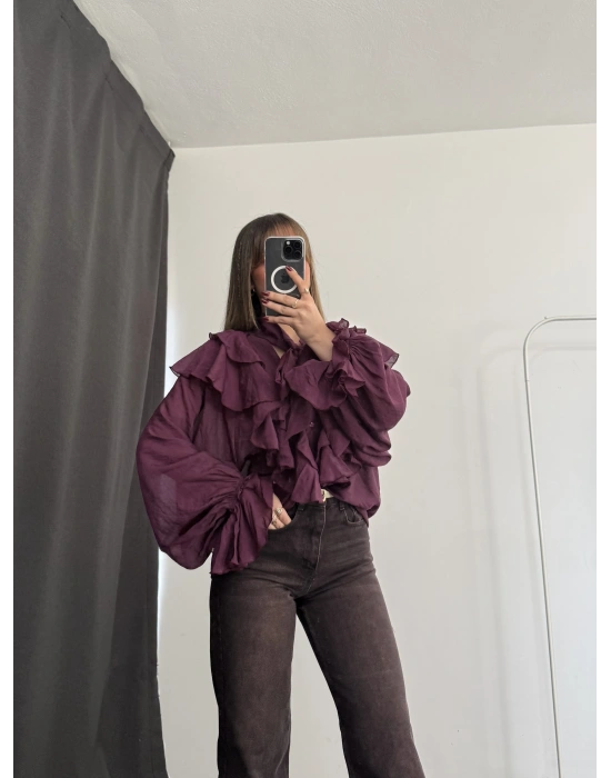 July Volanlı Bluz - Mor